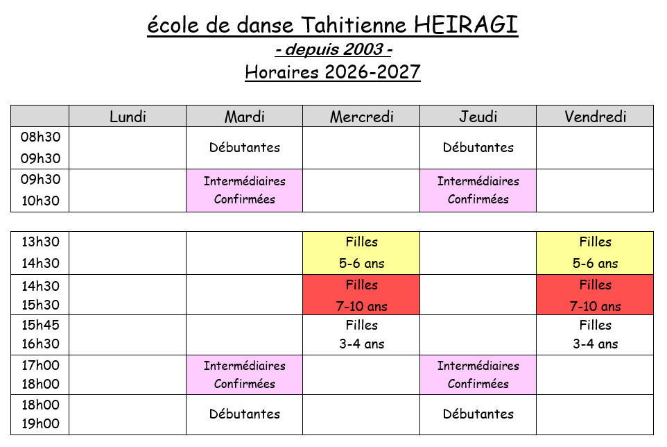 Horaires 26 27