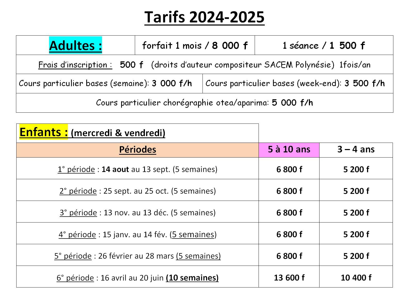 Tarif 24 25